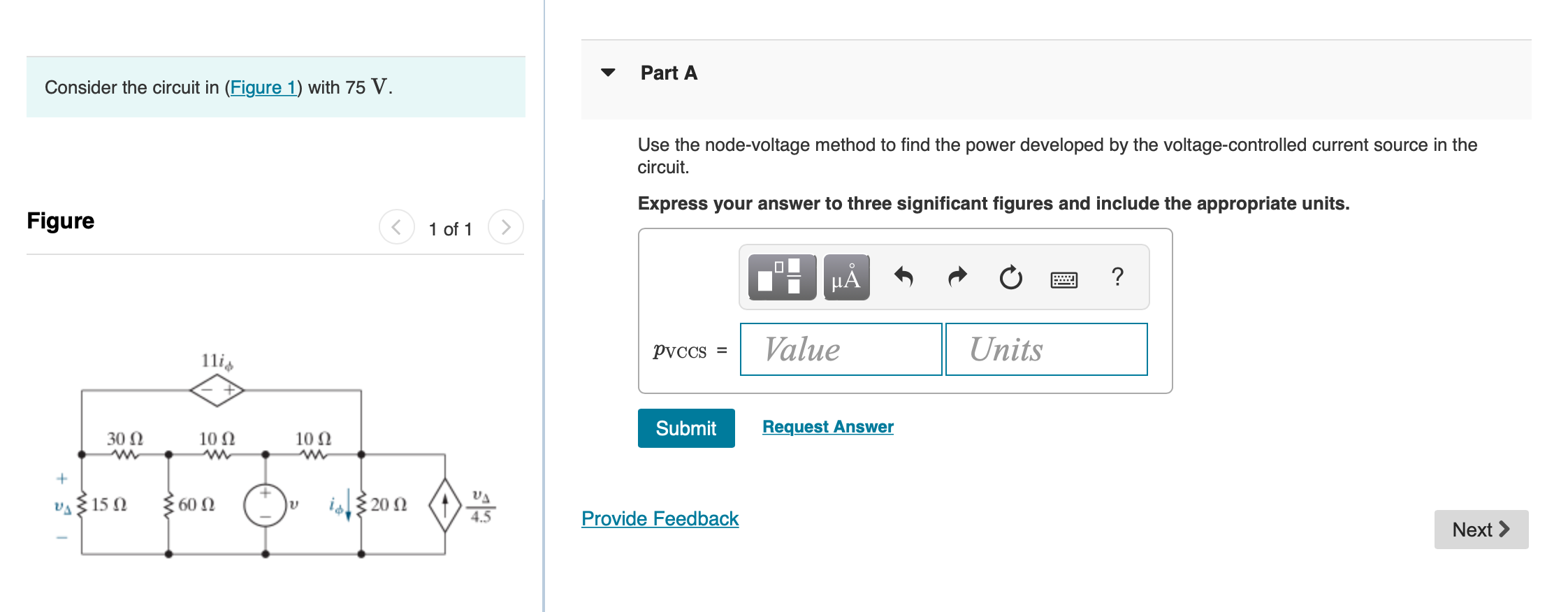 Solved Consider The Circuit In (Figure 1) With 75 V V . | Chegg.com