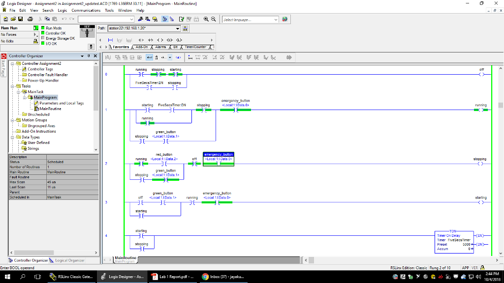 The ladder logic sequence below, from the Rockwell