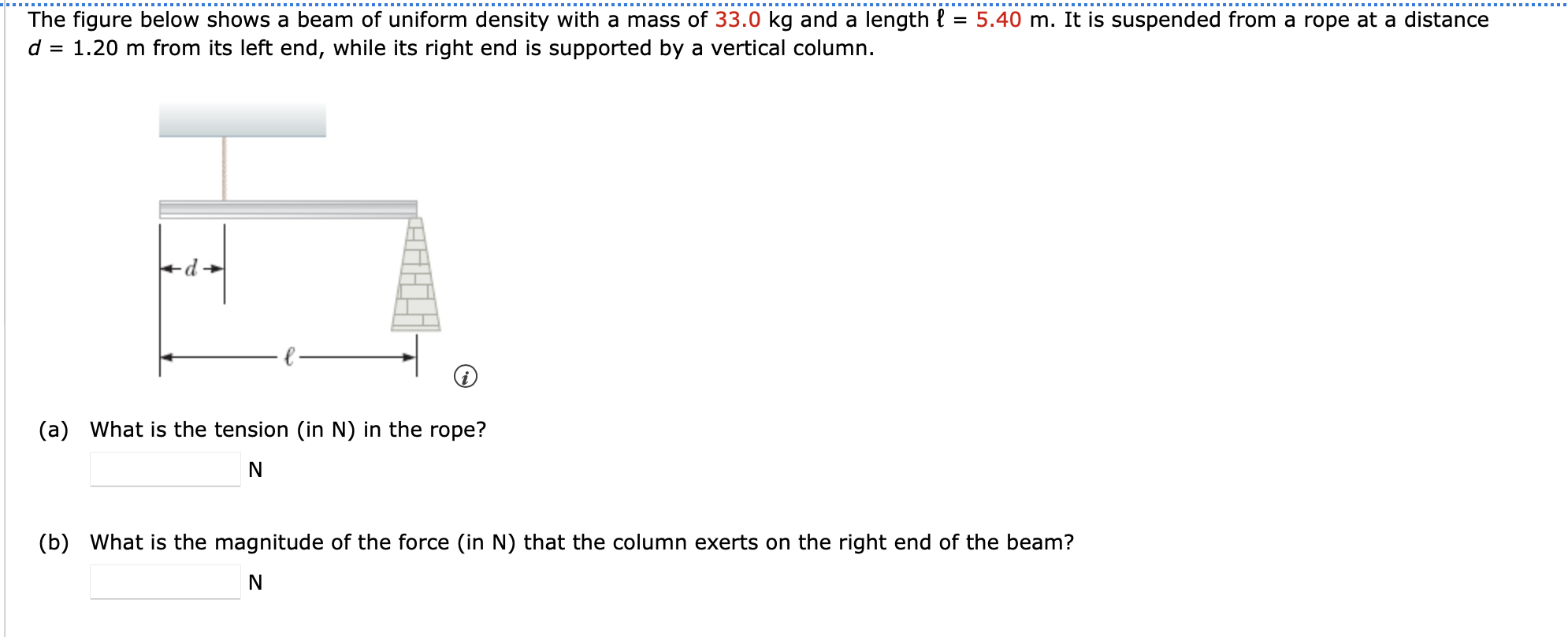 Solved The figure below shows a beam of uniform density with | Chegg.com