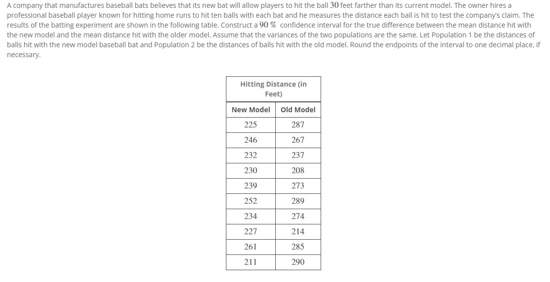 Solved A company that manufactures baseball bats believes | Chegg.com
