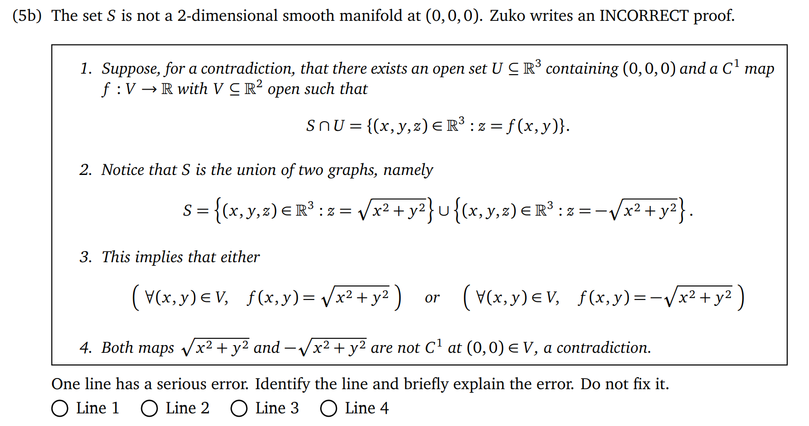 The set S is not a 2-dimensional smooth manifold at | Chegg.com