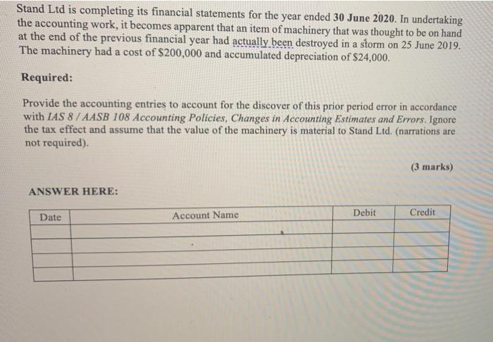 Solved Stand Ltd is completing its financial statements for | Chegg.com
