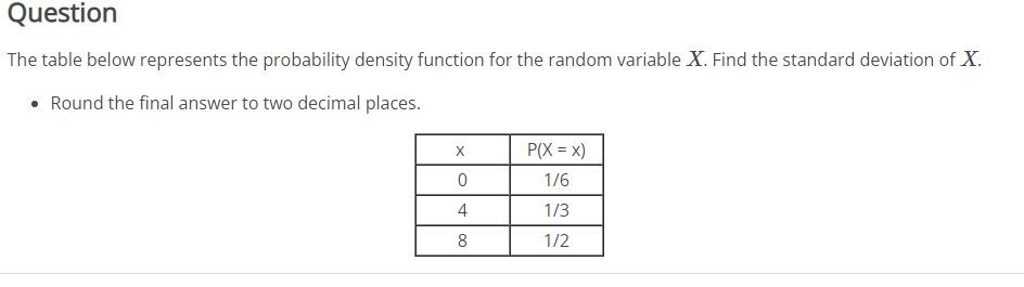 Solved Question The table below represents the probability | Chegg.com