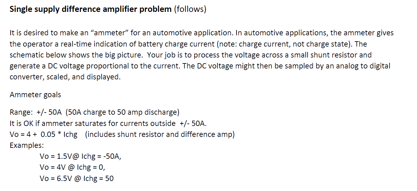 Solved Single supply difference amplifier problem (follows) | Chegg.com