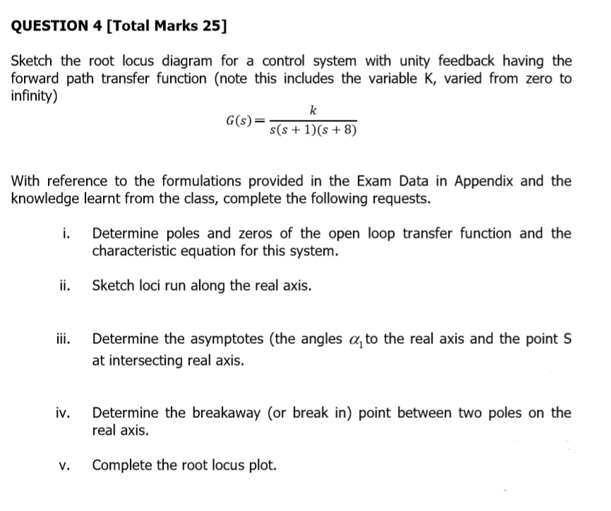 Solved QUESTION 4 [Total Marks 25] Sketch the root locus | Chegg.com