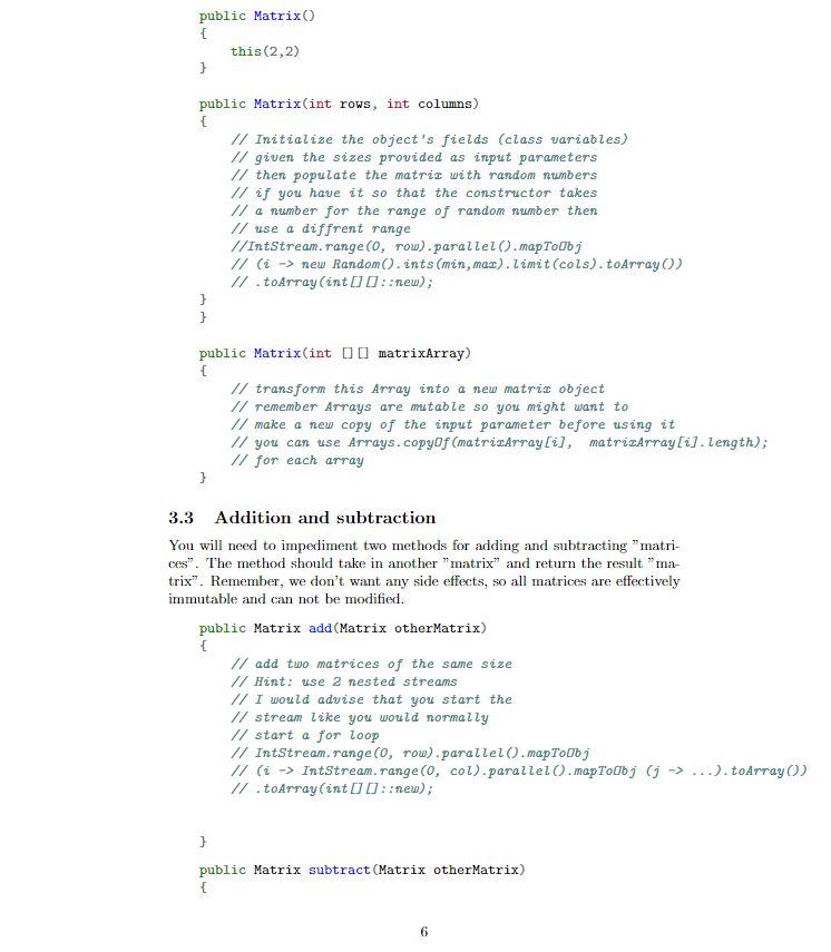 3 Lab 1 Write three classes representing a matrix. | Chegg.com
