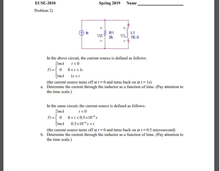 Solved In the above circuit, the current source is defined | Chegg.com