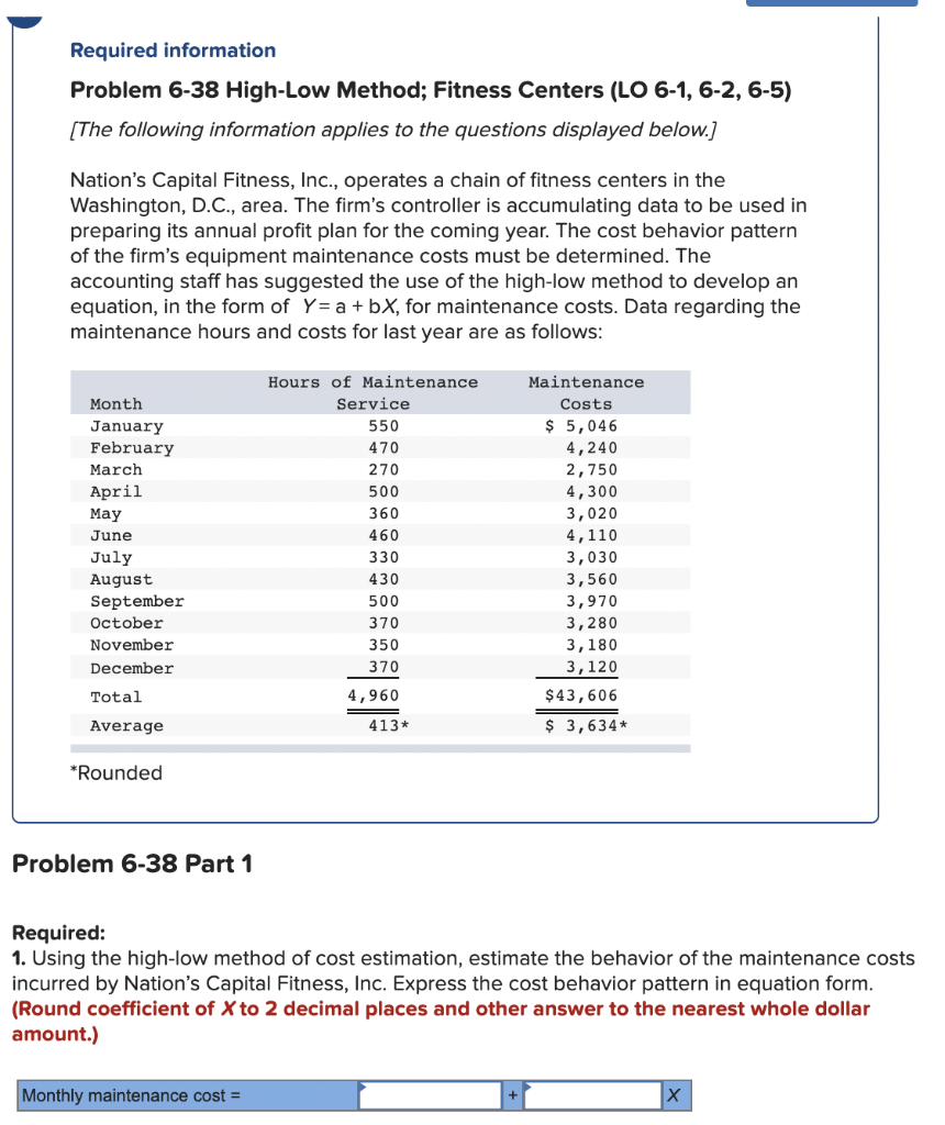 Solved Required Information Problem 6-38 High-Low Method; | Chegg.com