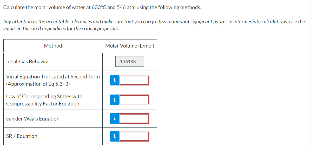 Solved Calculate the molar volume of water at 633°C and 546 | Chegg.com