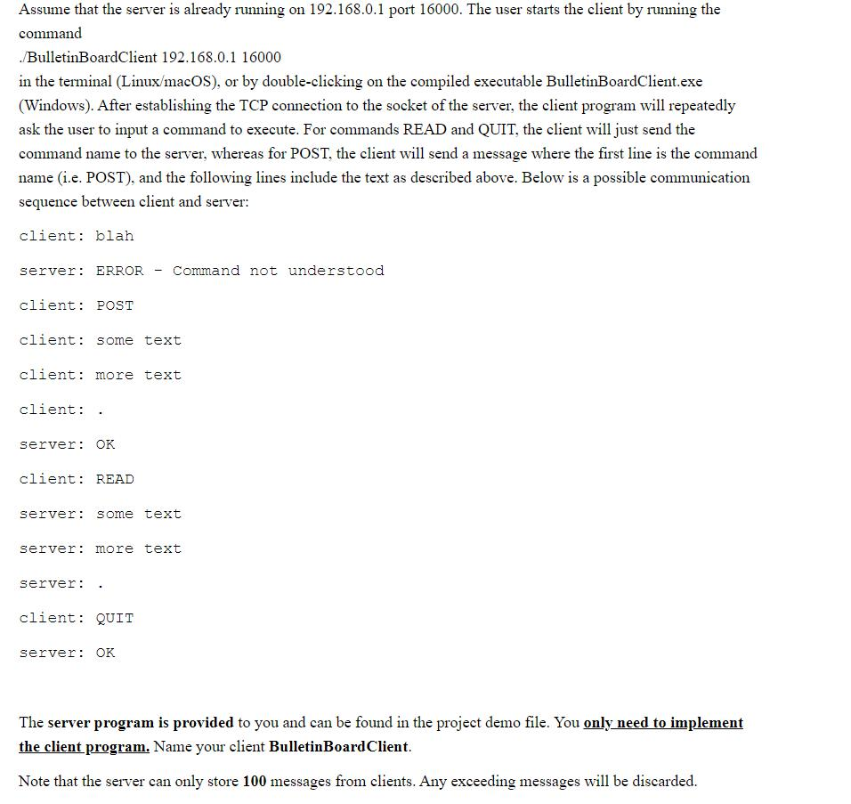 Bulletin Board Client using C/C++, Java or Python | Chegg.com