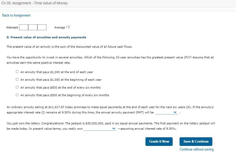 Solved Ch 05: Assignment - Time Value of Money Back to | Chegg.com