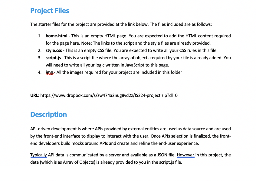 Solved Project Files The starter files for the project are | Chegg.com
