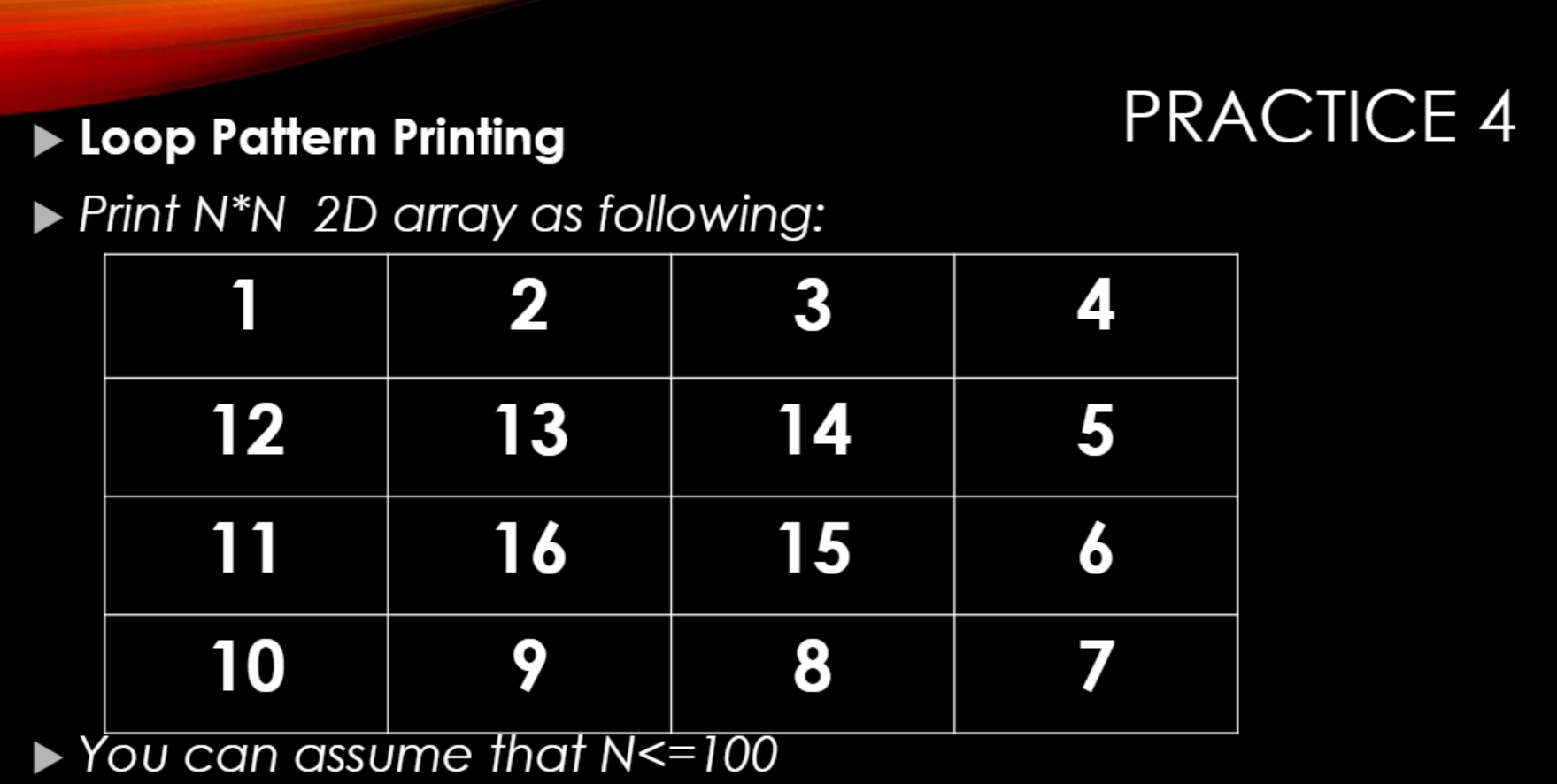 Solved Loop Pattern Printing Print N∗N 2D array as | Chegg.com