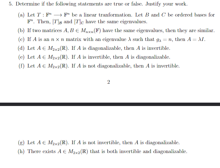 5. Determine if the following statements are true or | Chegg.com