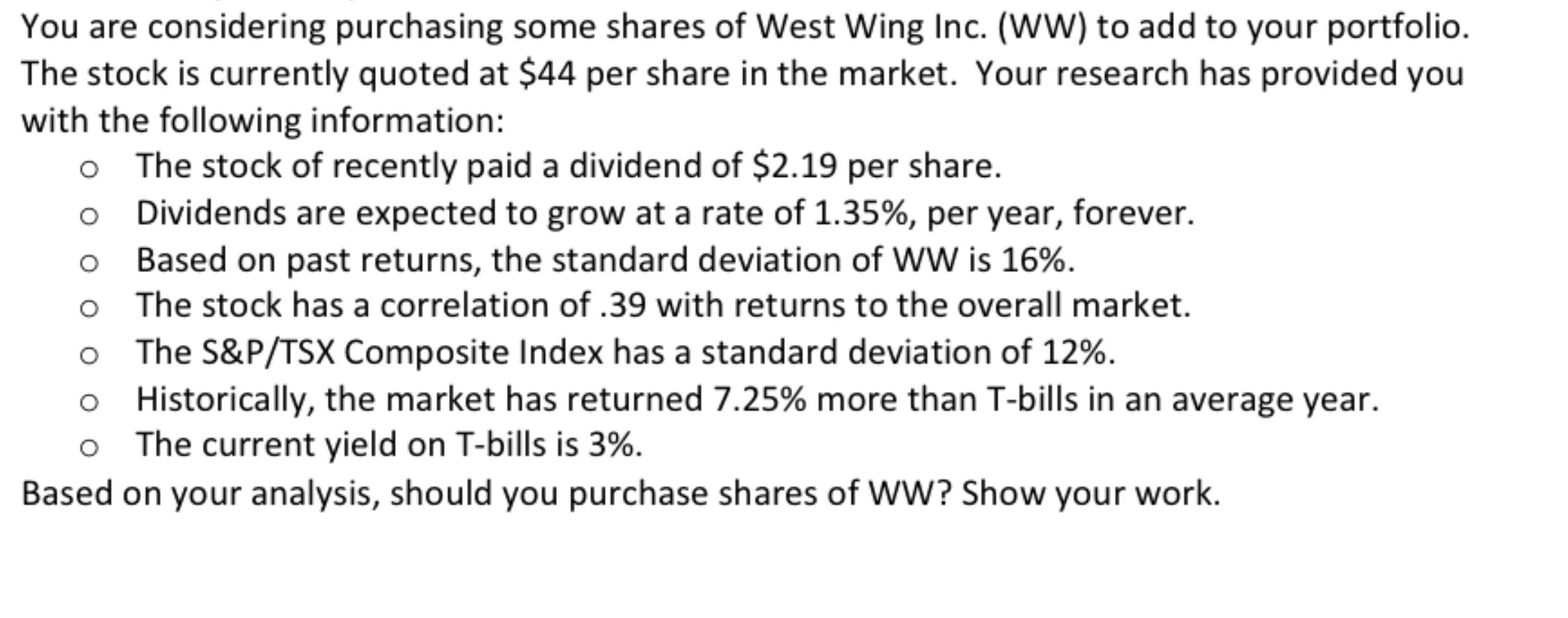 Solved You are considering purchasing some shares of West
