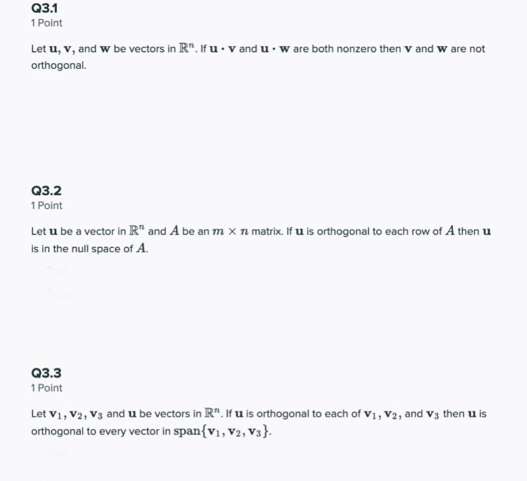 Solved Q3.1 1 Point Let u, v, and w be vectors in Rn. Ifu.v | Chegg.com