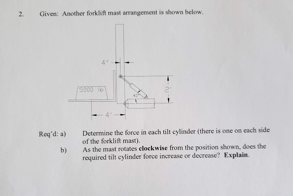 2. Given Another forklift mast arrangement is shown