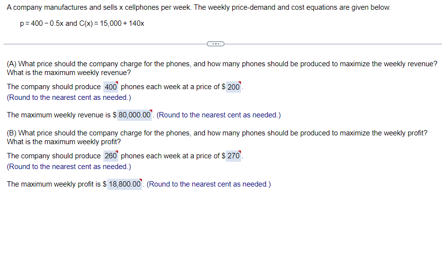 Solved A company manufactures and sells x cellphones per | Chegg.com