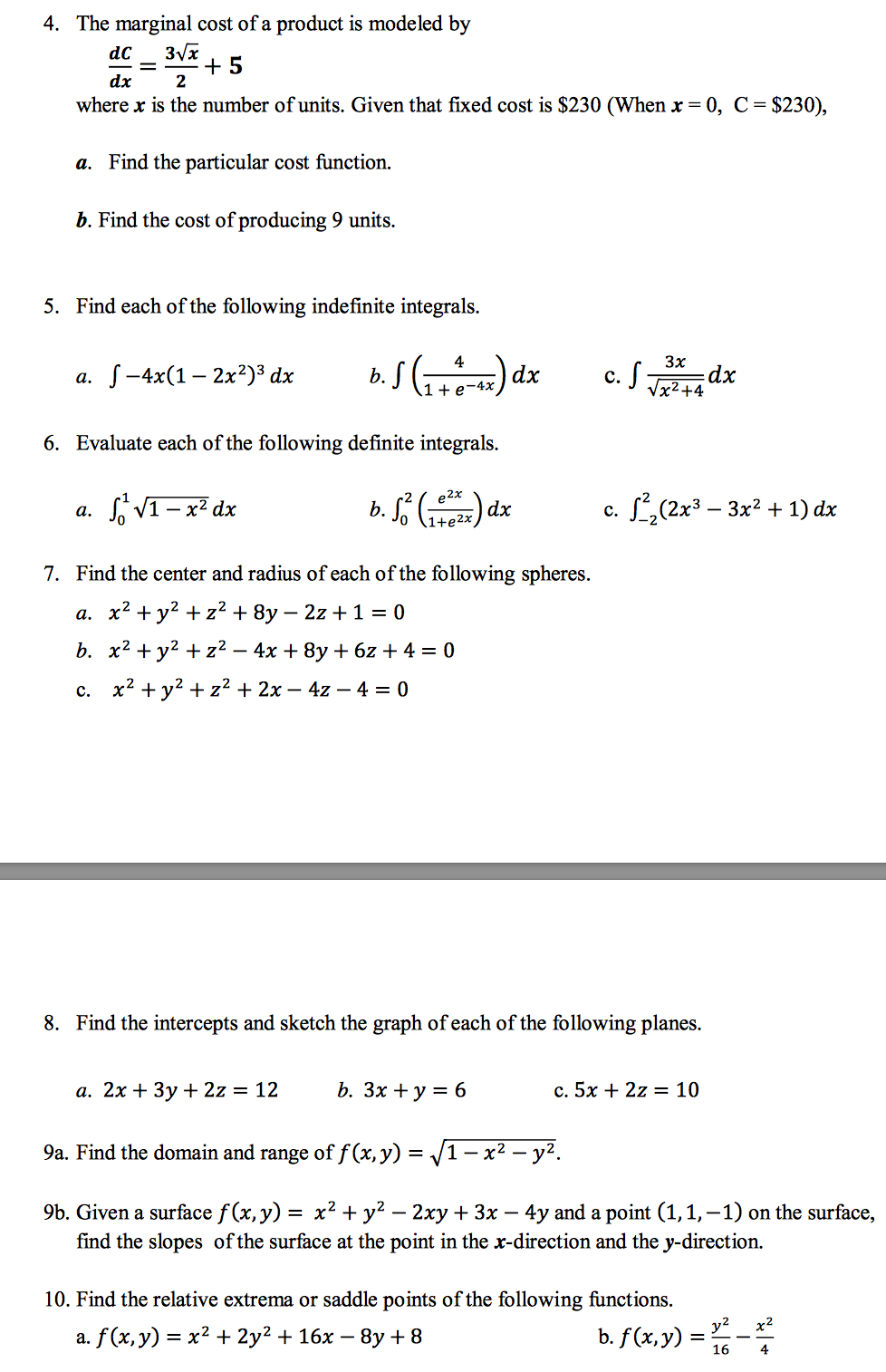 Solved 4. The marginal cost of a product is modeled by 4c = | Chegg.com