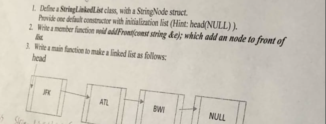Solved C++ Define a StringLinkedList class with a String | Chegg.com
