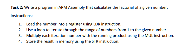 Solved Task 2: Write a program in ARM Assembly that | Chegg.com