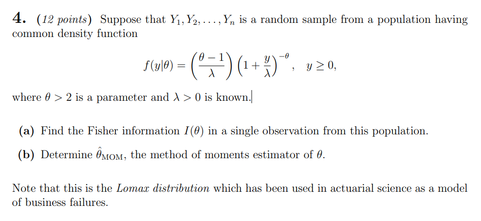 Solved , 2,..., Yn is a random sample from a population | Chegg.com