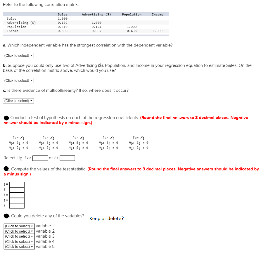 Solved Refer to the following correlation matrix: | Chegg.com