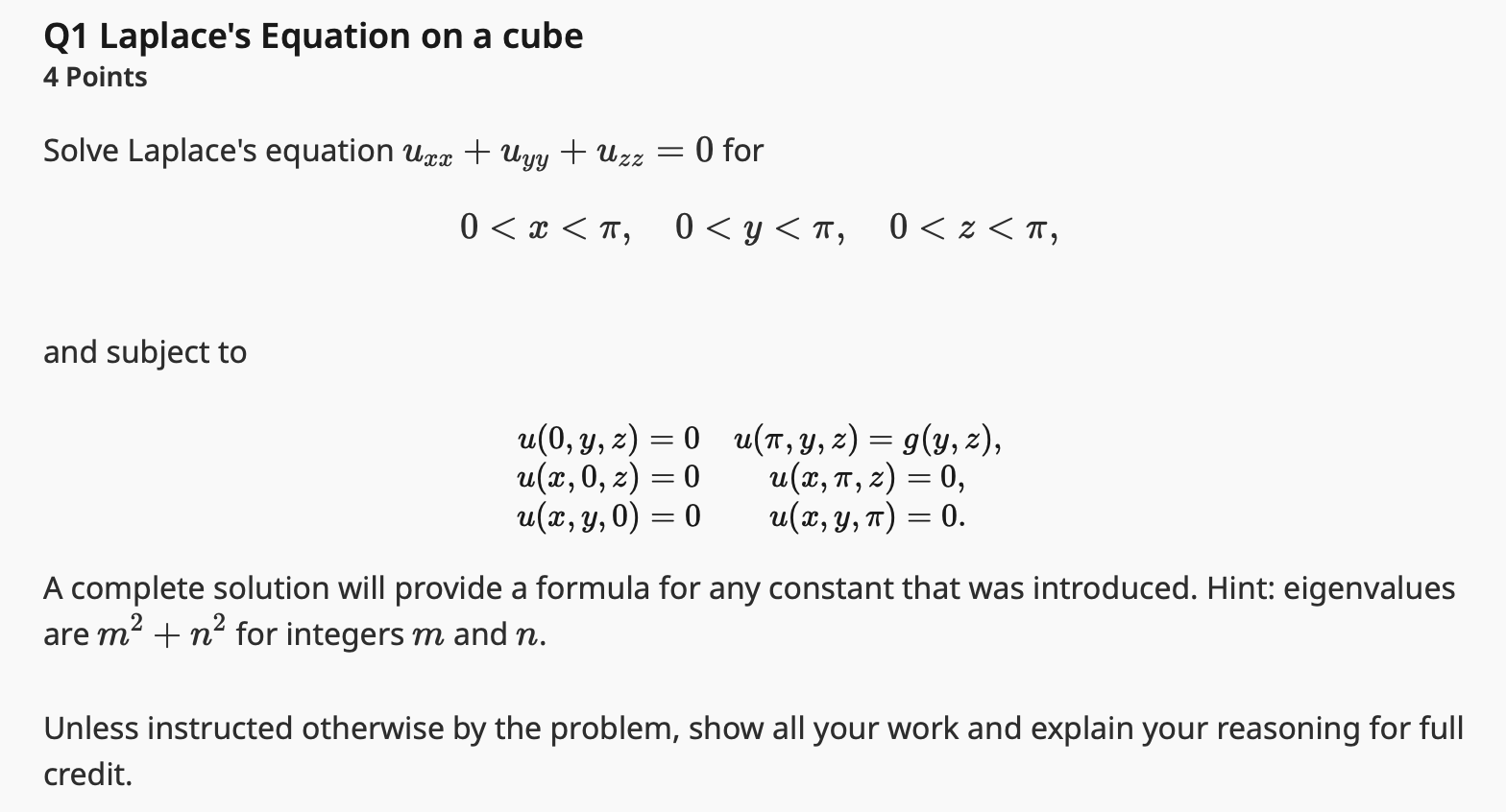 Solved Solve Laplace's Equation Uxx+uyy+uzz=0 For 0 | Chegg.com