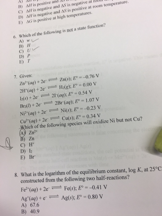 Solved Which of the following is not a state function? w H | Chegg.com