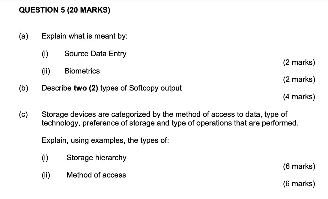Solved QUESTION 5 (20 MARKS) (a) Explain what is meant by: | Chegg.com