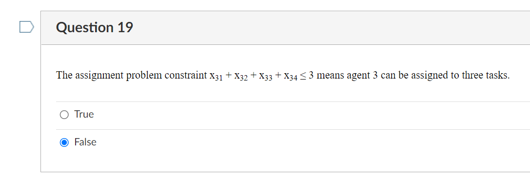 the assignment problem constraint x31