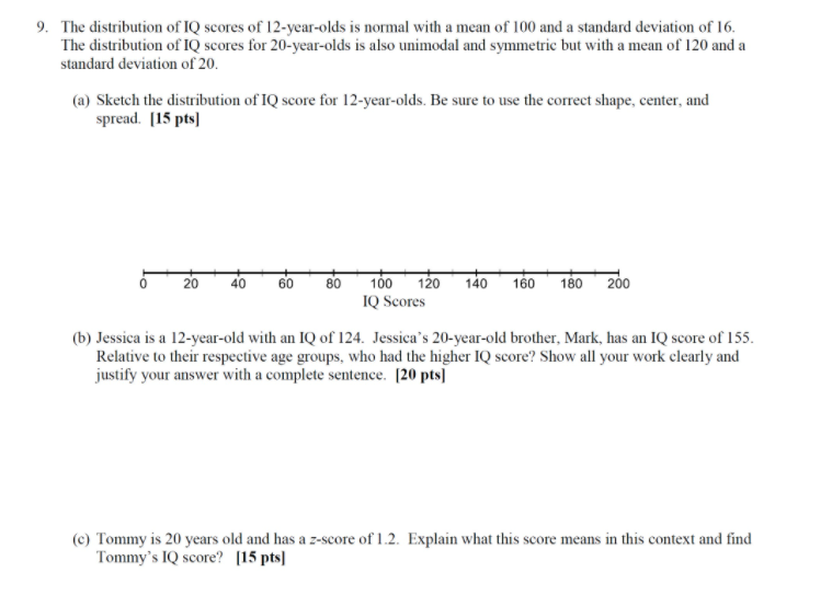 Solved 9. The distribution of IQ scores of 12-year-olds is | Chegg.com