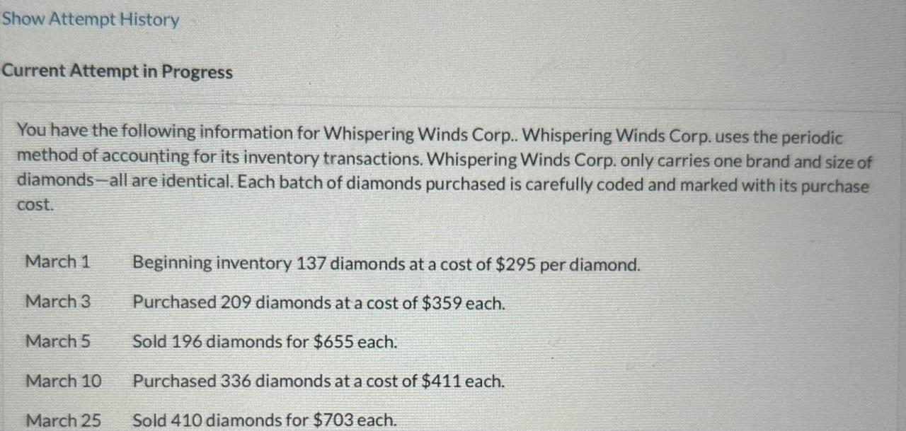 Solved Assume that Whispering Winds Corp. uses the FIFO cost