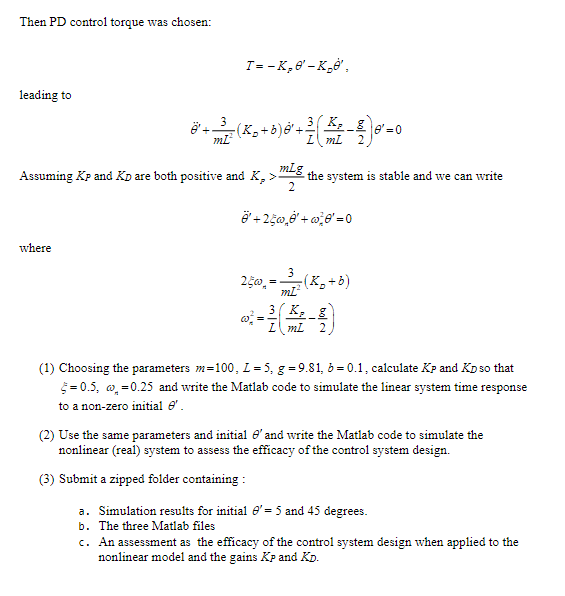 Consider the model for a 2D single link robot arm | Chegg.com