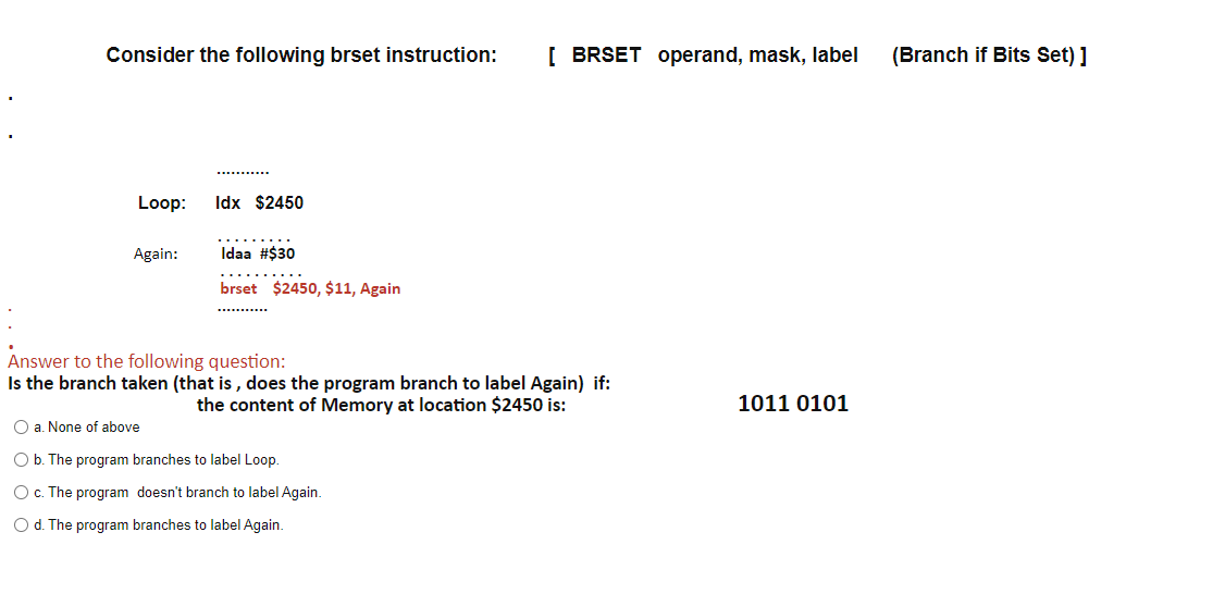 Solved Consider the following brset instruction: [ BRSET | Chegg.com