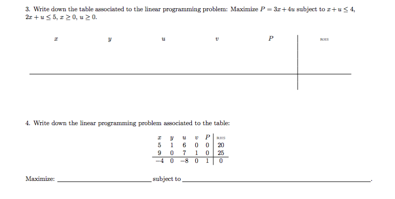 Solved 3. Write down the table associated to the linear | Chegg.com