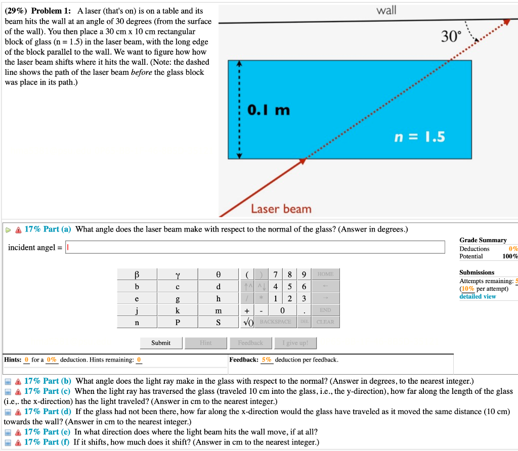 Solved (29\%) Problem 1: A laser (that's on) is on a table | Chegg.com