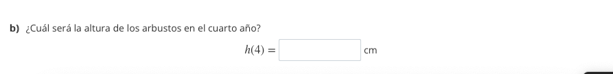 b) ¿Cuál será la altura de los arbustos en el cuarto año? h(4) = cm