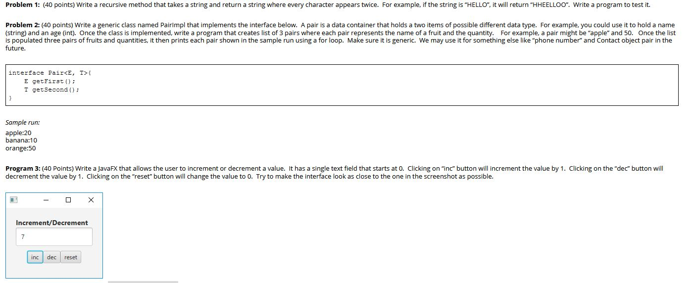 Problem 1: (40 points) Write a recursive method that | Chegg.com image.