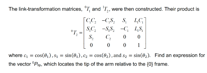 Solved For the two-link manipulator shown in Figure 1, the | Chegg.com