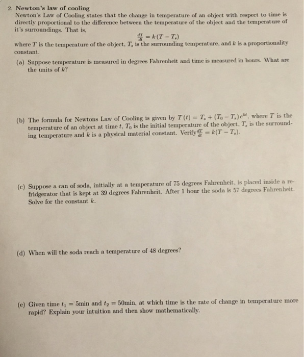 newton's law of cooling common core algebra 2 homework answers