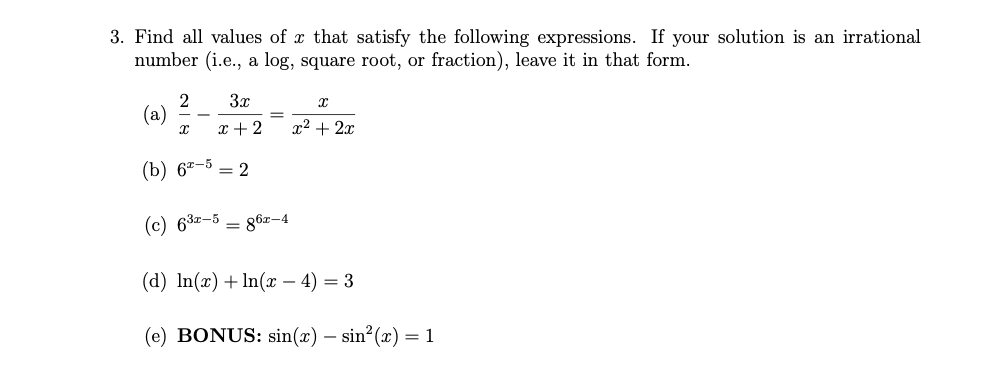 Solved 3 Find All Values Of X That Satisfy The Following Chegg Com