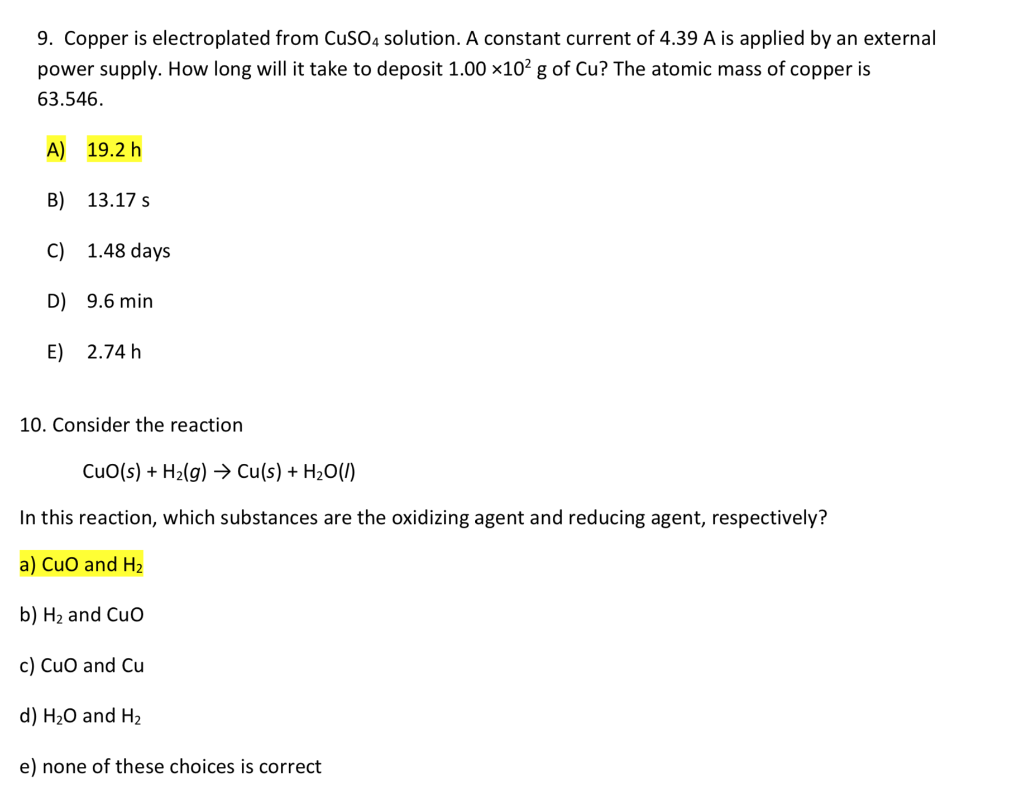 Solved 9. Copper is electroplated from CuSO4 solution. A