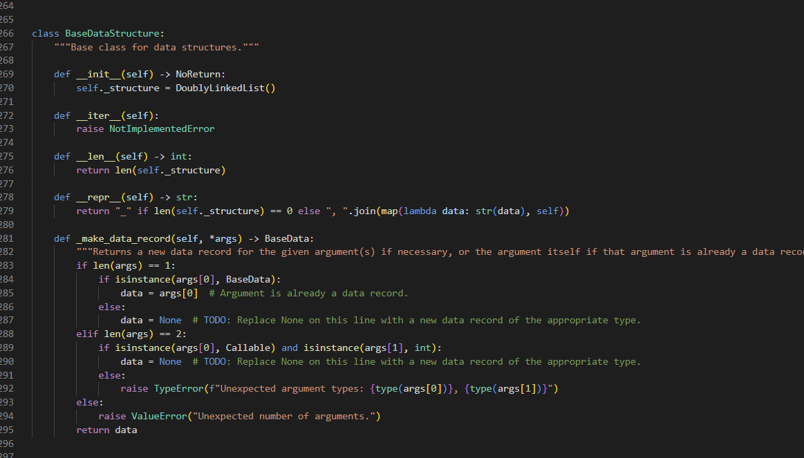 class BaseDatastructure: "* "Base class for data | Chegg.com