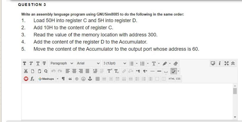 Solved QUESTION 3 Write an assembly language program using | Chegg.com