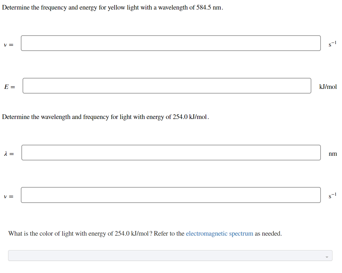 Solved Determine the frequency and energy for light with a | Chegg.com