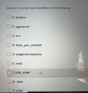 Solved Indicate 5 correct Java identifiers in the following. | Chegg.com