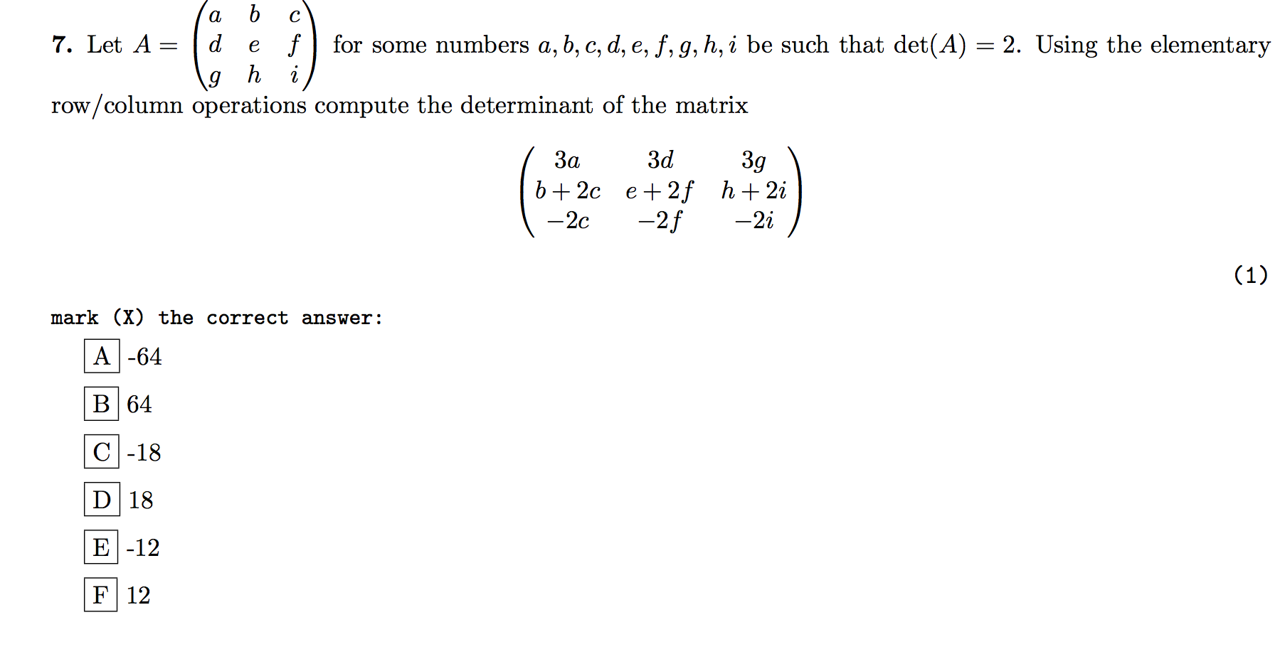 Solved La B C 7. Let A = D E F For Some Numbers A, B, C, D, | Chegg.com