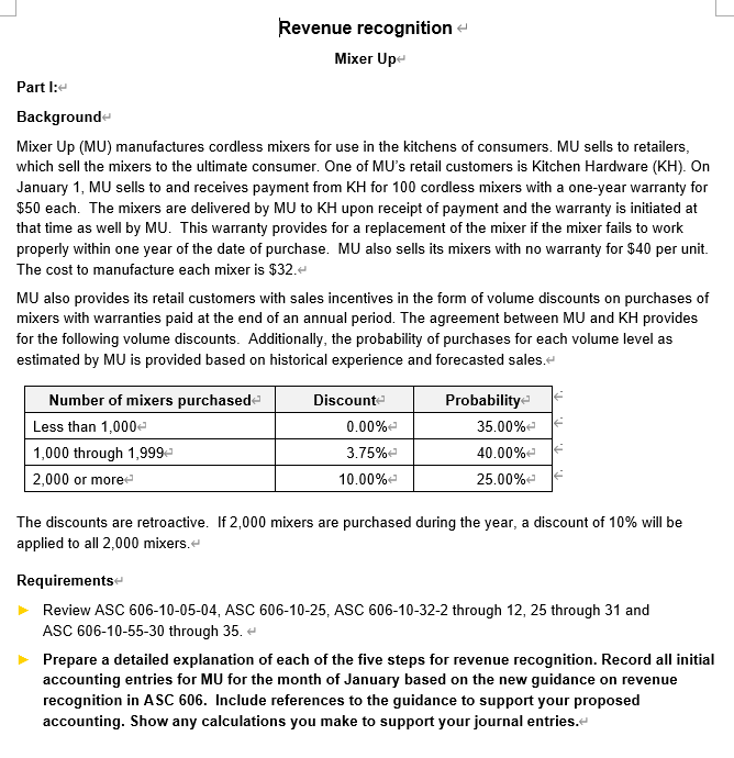 Solved Revenue recognition Mixer Up Part 1 Background