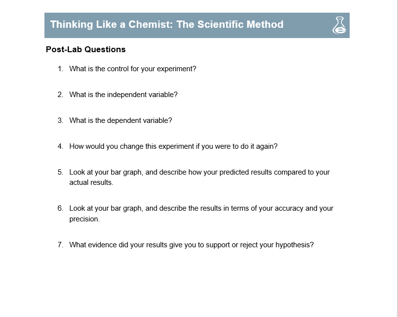 Post-Lab Questions 1. What is the control for your | Chegg.com